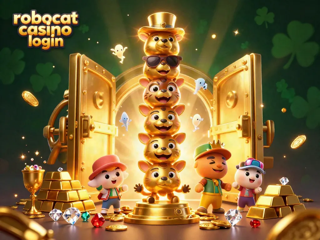 Join the excitement at robocat casino login with a dynamic scene of charming characters and golden treasures.