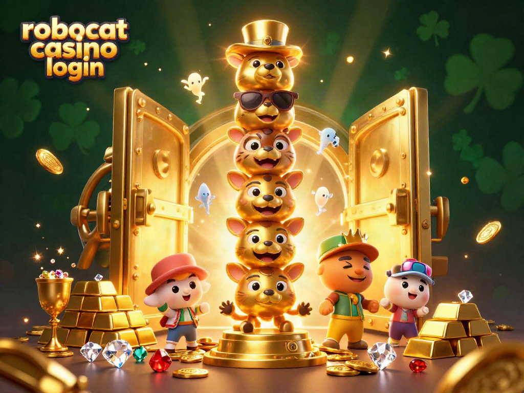 Join the excitement at robocat casino login with a dynamic scene of charming characters and golden treasures.